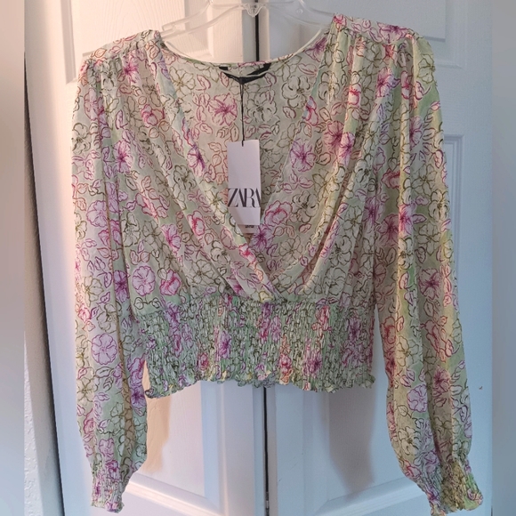 Zara Tops - Zara Surplice Floral Smocked Top. Size L